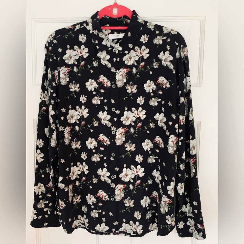 Equipment floral printed silk button-up blouse